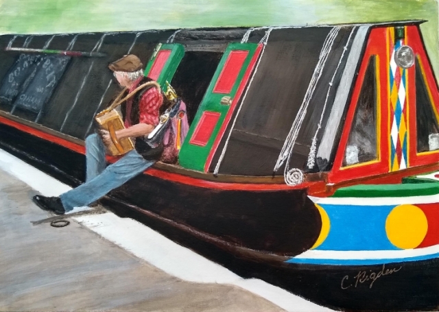Traveling Player (Christine Rigden) acrylic on art board